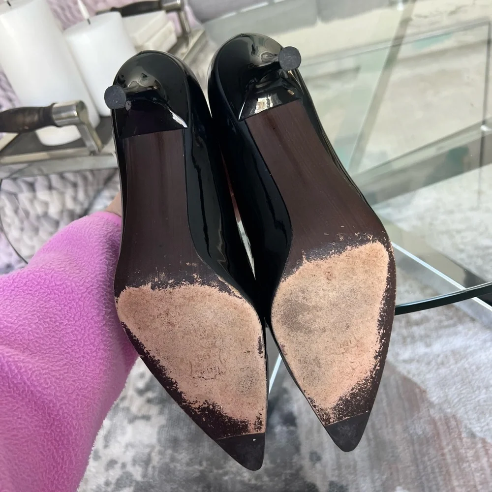 Stuart Weitzman Black Patent Pointed-Toe Pump Heels - Picture 5 of 7